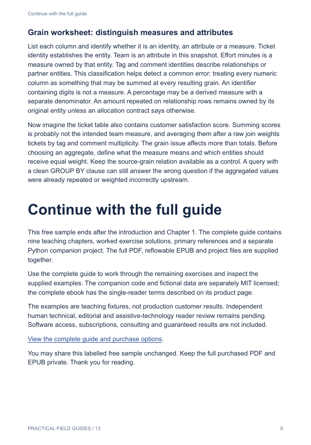 Sample page: Separate measures from attributes